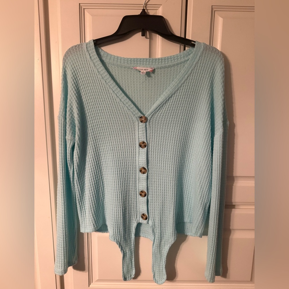 Light weight Button-Up Women long sleeved Tie front green top